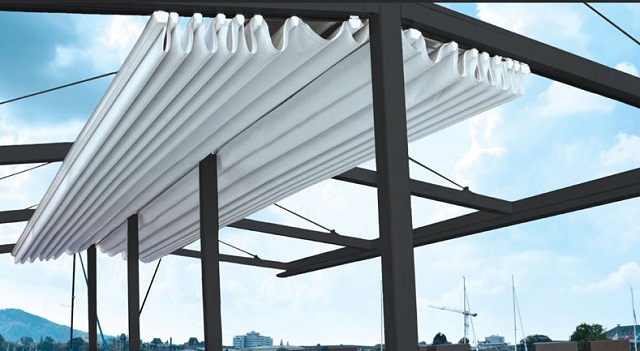 Mái xếp bạt kéo lượn sóng màu trắng